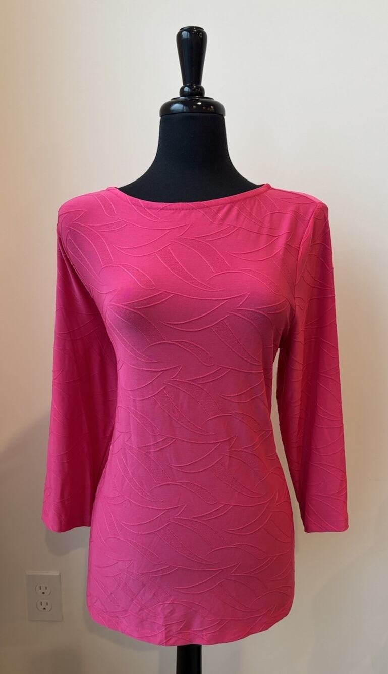 Croft and Barrow Hot Pink Geometric Textured Stretchy Long Sleeve Top XL NWT